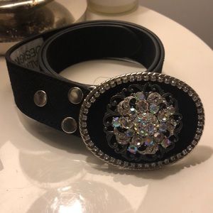 Black Suede Crystal Embellished Belt